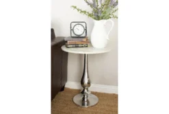 20" Round Silver And Marble Pedestal Accent Table -Home Furniture 270032 white marble accent table room 85