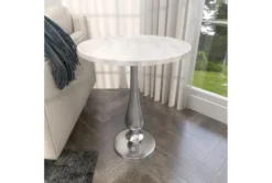 20" Round Silver And Marble Pedestal Accent Table -Home Furniture 270032 white marble accent table room 91