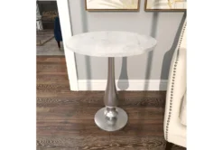 20" Round Silver And Marble Pedestal Accent Table -Home Furniture 270032 white marble accent table room 92