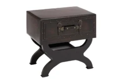 Traditional Espresso Brown Wood & Leather End Table With Drawer, Buckles & Decorative Studs -Home Furniture 270035 brown mdf accent table front 03