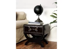 Traditional Espresso Brown Wood & Leather End Table With Drawer, Buckles & Decorative Studs -Home Furniture 270035 brown mdf accent table room 85