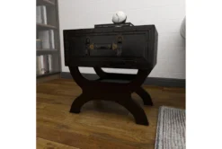 Traditional Espresso Brown Wood & Leather End Table With Drawer, Buckles & Decorative Studs -Home Furniture 270035 brown mdf accent table room 89