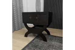 Traditional Espresso Brown Wood & Leather End Table With Drawer, Buckles & Decorative Studs -Home Furniture 270035 brown mdf accent table room 91