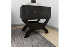 Traditional Espresso Brown Wood & Leather End Table With Drawer, Buckles & Decorative Studs -Home Furniture 270035 brown mdf accent table room 92