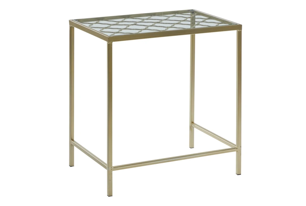 Metallic Gold Metal & Glass Nesting Accent Tables With Quatrefoil Grid Pattern-Set Of 3 6 Metallic Gold Metal & Glass Nesting Accent Tables With Quatrefoil Grid Pattern-Set Of 3 - Image 6