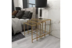 Metallic Gold Metal & Glass Nesting Accent Tables With Quatrefoil Grid Pattern-Set Of 3 26 Metallic Gold Metal & Glass Nesting Accent Tables With Quatrefoil Grid Pattern-Set Of 3 -Home Furniture 270046 gold metal accent table room 91