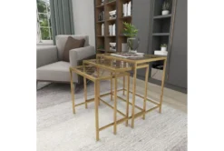 Metallic Gold Metal & Glass Nesting Accent Tables With Quatrefoil Grid Pattern-Set Of 3 27 Metallic Gold Metal & Glass Nesting Accent Tables With Quatrefoil Grid Pattern-Set Of 3 -Home Furniture 270046 gold metal accent table room 92