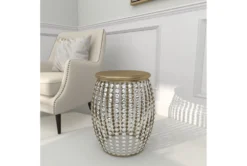 16" Silver Bead And Wood Accent Table 22 16" Silver Bead And Wood Accent Table -Home Furniture 270295 silver metal accent table room 88