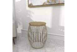 16" Silver Bead And Wood Accent Table 23 16" Silver Bead And Wood Accent Table -Home Furniture 270295 silver metal accent table room 89