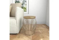 16" Silver Bead And Wood Accent Table 25 16" Silver Bead And Wood Accent Table -Home Furniture 270295 silver metal accent table room 91