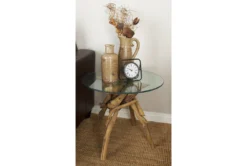 Natural Driftwood Logs And Glass Accent Table -Home Furniture 270305 brown wood accent table room 85
