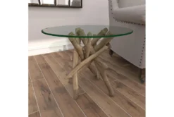 Natural Driftwood Logs And Glass Accent Table -Home Furniture 270305 brown wood end table room 90