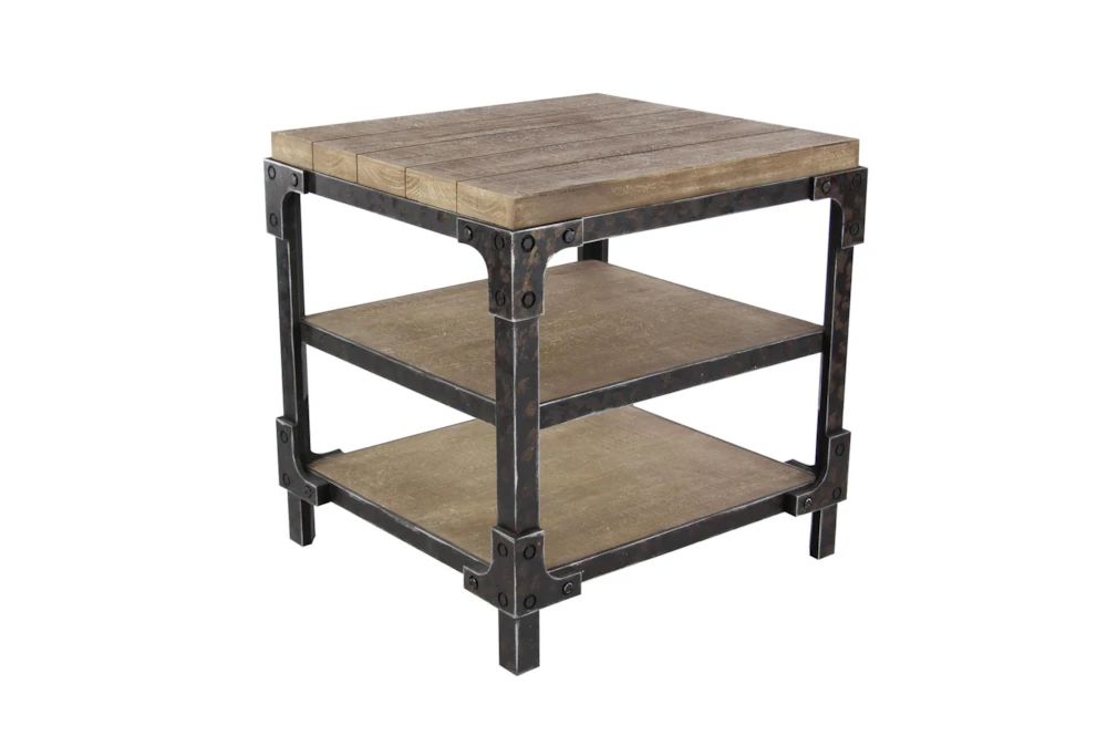 Industrial 3-Tiered Bracketed Wooden End Table 2 Industrial 3-Tiered Bracketed Wooden End Table - Image 2