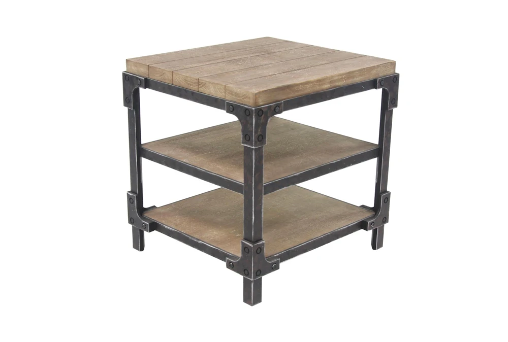 Industrial 3-Tiered Bracketed Wooden End Table 5 Industrial 3-Tiered Bracketed Wooden End Table - Image 5
