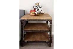 Industrial 3-Tiered Bracketed Wooden End Table 18 Industrial 3-Tiered Bracketed Wooden End Table -Home Furniture 270326 brown wood accent table room 86