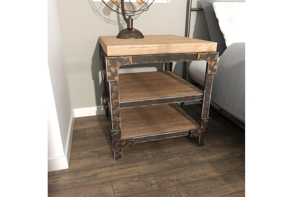 Industrial 3-Tiered Bracketed Wooden End Table 9 Industrial 3-Tiered Bracketed Wooden End Table - Image 9