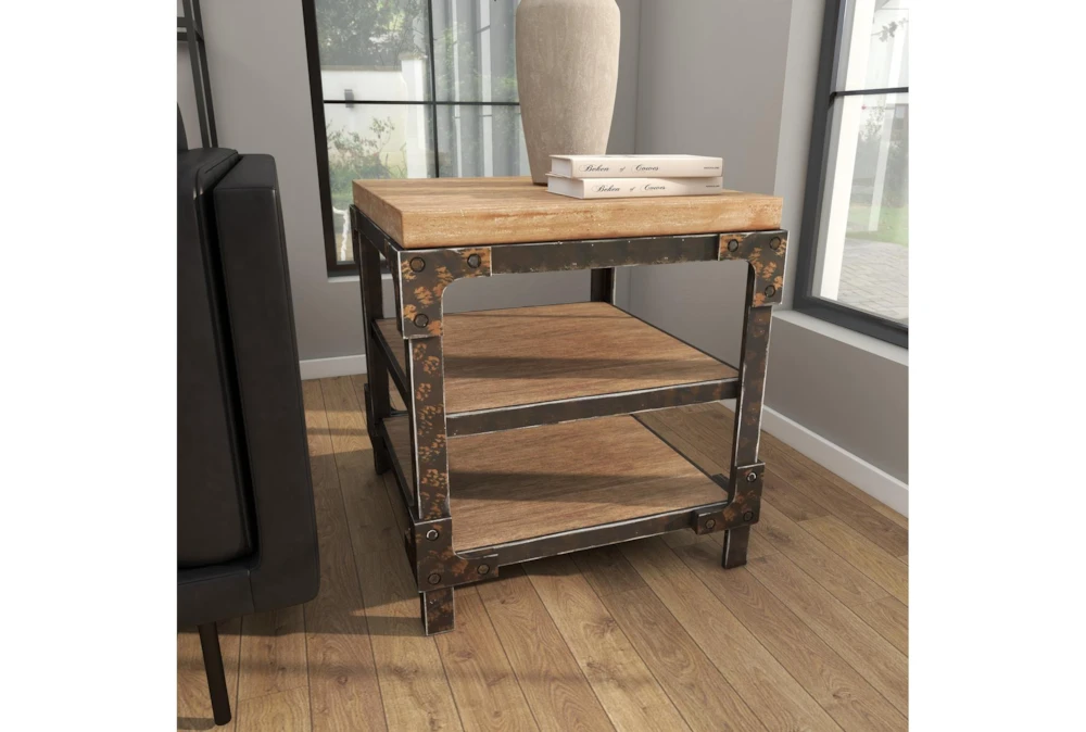 Industrial 3-Tiered Bracketed Wooden End Table 10 Industrial 3-Tiered Bracketed Wooden End Table - Image 10