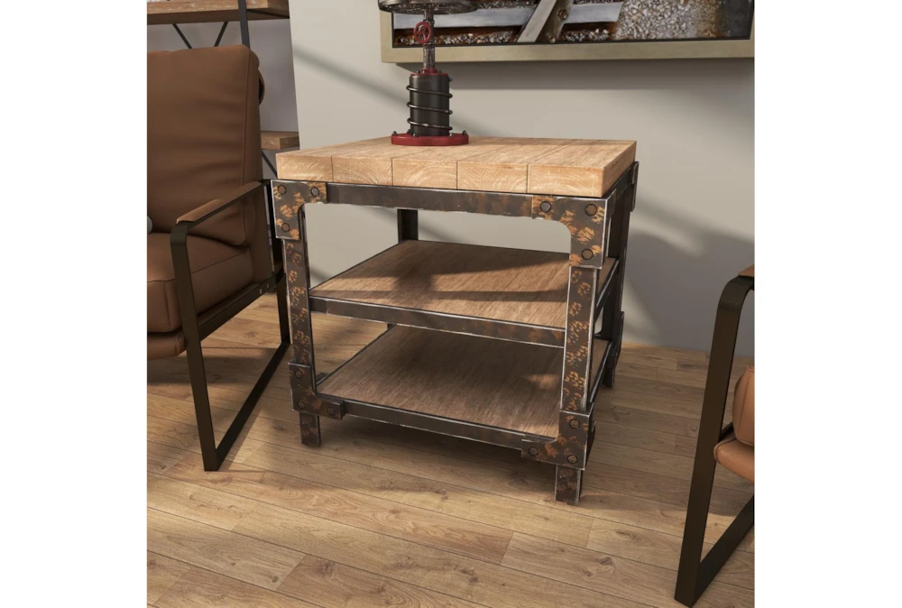 Industrial 3-Tiered Bracketed Wooden End Table 11 Industrial 3-Tiered Bracketed Wooden End Table - Image 11