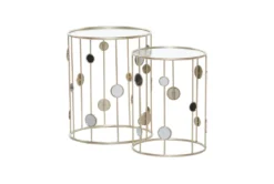 Metal And Glass Mirrored Circles End Table-Set Of 2