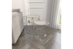 Metal And Glass Mirrored Circles End Table-Set Of 2 -Home Furniture 270334 gold metal accent table room 88