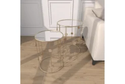 Metal And Glass Mirrored Circles End Table-Set Of 2 -Home Furniture 270334 gold metal accent table room 89