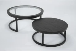 Leo 2 Piece Glass Nesting Coffee Table Set -Home Furniture 271468 brown wood coffee table side 19