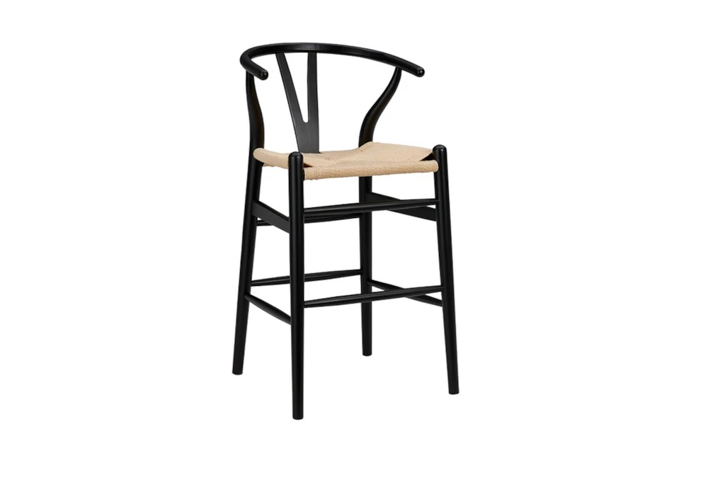 Black Wishbone 26" Counter Stool With Natural Seat 2 Black Wishbone 26" Counter Stool With Natural Seat - Image 2