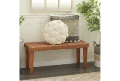 45" Tan Leather Basketweave Bench -Home Furniture 276335 brown multi media bench room 88