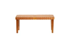 45" Tan Leather Basketweave Bench -Home Furniture 276335 brown wood bench back 82