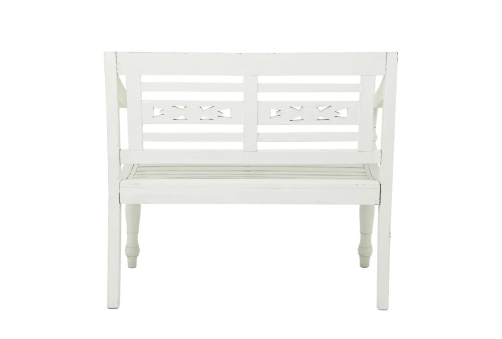 40" White Antiqued Wood Slat Back Bench 5 40" White Antiqued Wood Slat Back Bench - Image 5