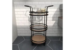 21" Round Iron 3 Tier Bar Cart -Home Furniture 276350 brown metal bar cart room 89