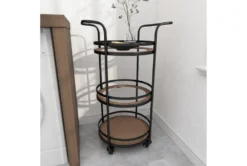 21" Round Iron 3 Tier Bar Cart -Home Furniture 276350 brown metal bar cart room 90