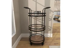 21" Round Iron 3 Tier Bar Cart -Home Furniture 276350 brown metal bar cart room 92