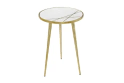20" Marble + Gold Round Accent Table With Geometric Inlay -Home Furniture 276387 gold metal accent table material 76 1