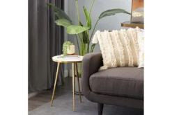 20" Marble + Gold Round Accent Table With Geometric Inlay -Home Furniture 276387 gold multi media accent table room 85 1