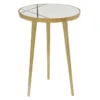 20" Marble + Gold Round Accent Table With Geometric Inlay