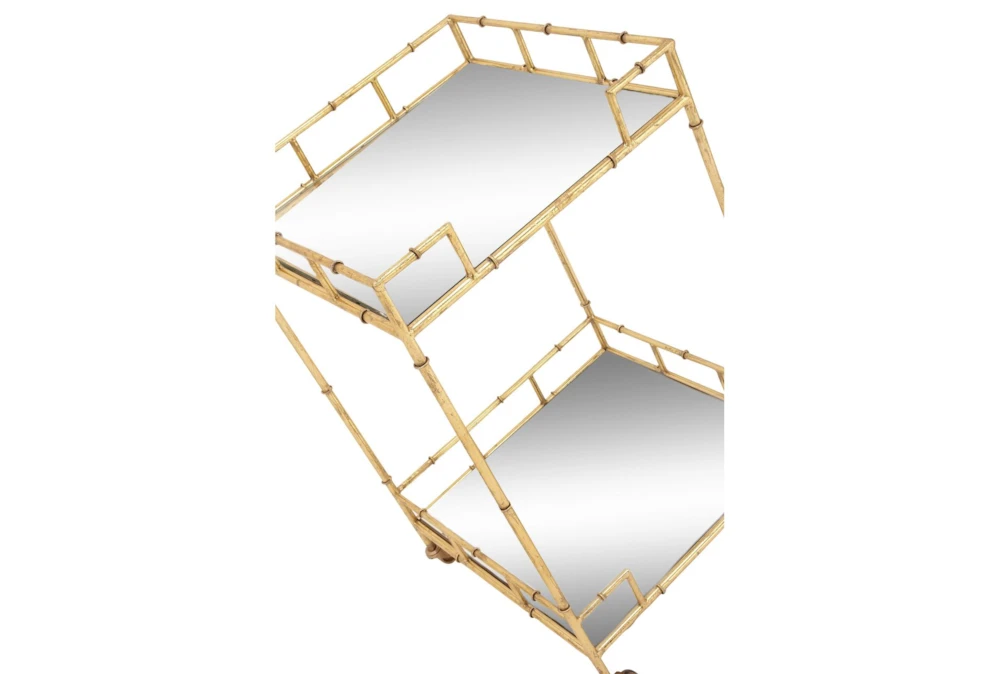 30" Gold + Mirror Bamboo Detail Square Bar Cart 4 30" Gold + Mirror Bamboo Detail Square Bar Cart - Image 4