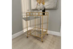 30" Gold + Mirror Bamboo Detail Square Bar Cart 22 30" Gold + Mirror Bamboo Detail Square Bar Cart -Home Furniture 276401 gold multi media bar cart room 882