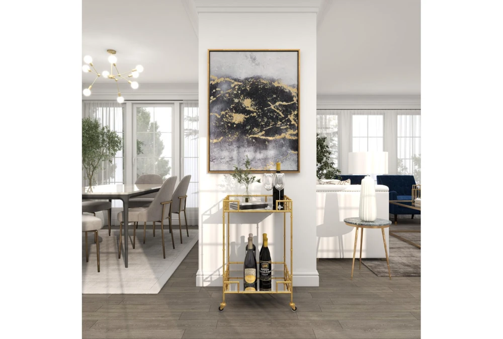 30" Gold + Mirror Bamboo Detail Square Bar Cart 15 30" Gold + Mirror Bamboo Detail Square Bar Cart - Image 15