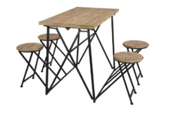 Wood + Metal 43" Counter Table With Fold Up Stools For 4 -Home Furniture 276484 brown metal dining set back 82