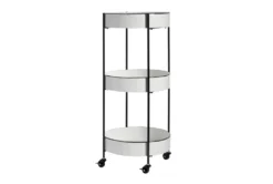 Round White Iron 3 Tier Farmhouse Rolling Storage Cart 22 Round White Iron 3 Tier Farmhouse Rolling Storage Cart -Home Furniture 276490 white metal bar cart material 76