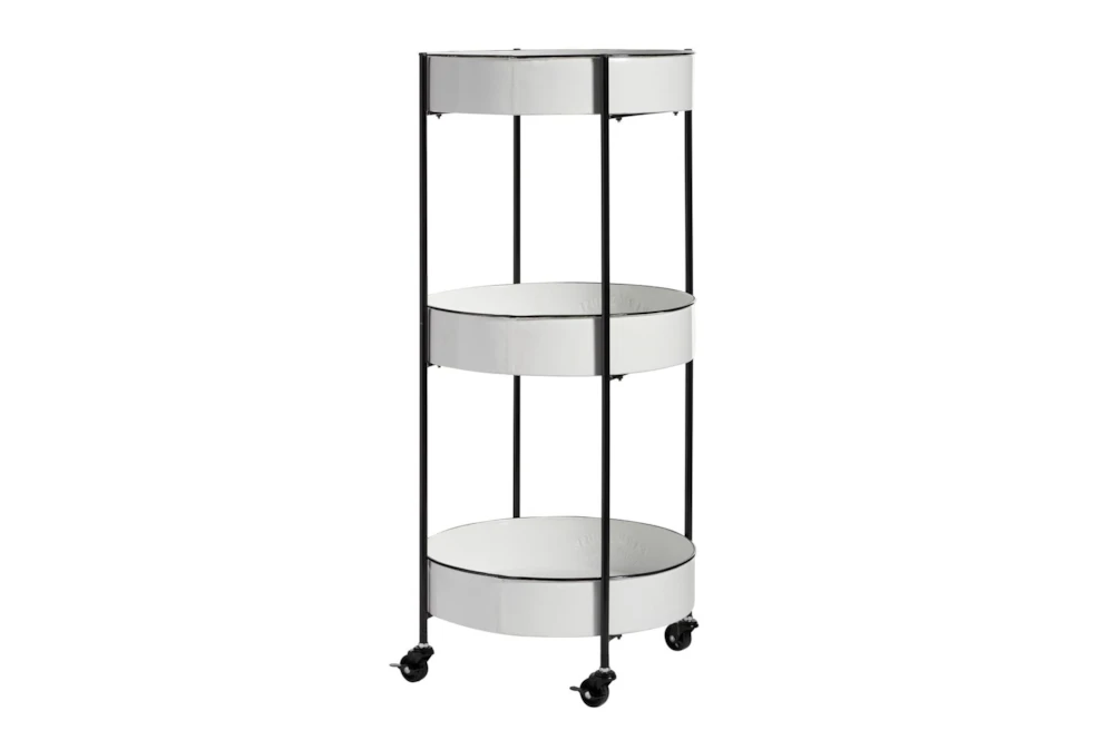 Round White Iron 3 Tier Farmhouse Rolling Storage Cart 6 Round White Iron 3 Tier Farmhouse Rolling Storage Cart - Image 6