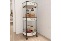 Round White Iron 3 Tier Farmhouse Rolling Storage Cart 27 Round White Iron 3 Tier Farmhouse Rolling Storage Cart -Home Furniture 276490 white metal bar cart room 89