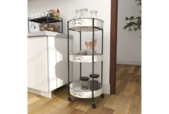 Round White Iron 3 Tier Farmhouse Rolling Storage Cart 30 Round White Iron 3 Tier Farmhouse Rolling Storage Cart -Home Furniture 276490 white metal bar cart room 92
