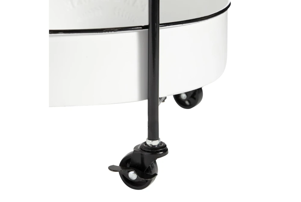 Round White Iron 3 Tier Farmhouse Rolling Storage Cart 4 Round White Iron 3 Tier Farmhouse Rolling Storage Cart - Image 4