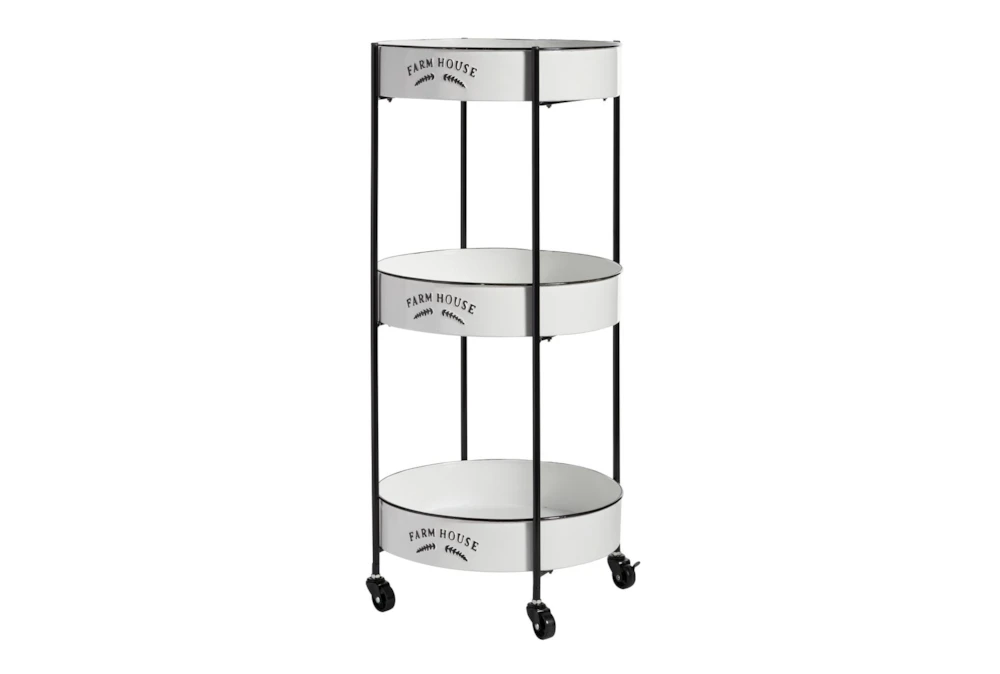 Round White Iron 3 Tier Farmhouse Rolling Storage Cart 2 Round White Iron 3 Tier Farmhouse Rolling Storage Cart - Image 2
