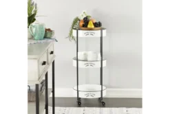 Round White Iron 3 Tier Farmhouse Rolling Storage Cart 21 Round White Iron 3 Tier Farmhouse Rolling Storage Cart -Home Furniture 276490 white multi media bar cart room 85