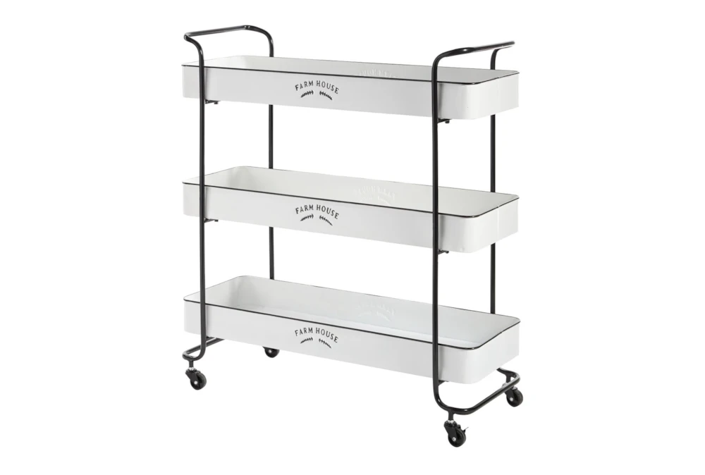 Rectangular White Iron 3 Tier Farmhouse Rolling Storage Cart 6 Rectangular White Iron 3 Tier Farmhouse Rolling Storage Cart - Image 6