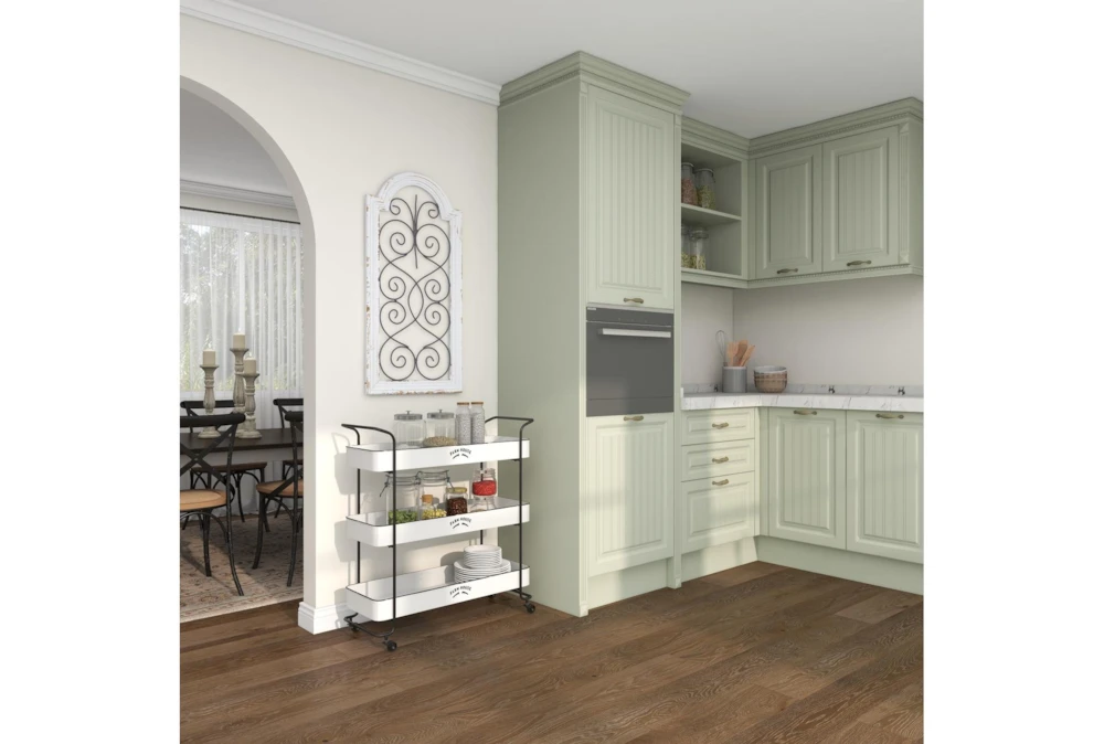 Rectangular White Iron 3 Tier Farmhouse Rolling Storage Cart 8 Rectangular White Iron 3 Tier Farmhouse Rolling Storage Cart - Image 8