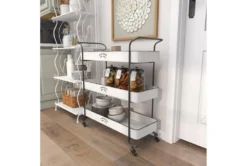 Rectangular White Iron 3 Tier Farmhouse Rolling Storage Cart 24 Rectangular White Iron 3 Tier Farmhouse Rolling Storage Cart -Home Furniture 276491 white metal bar cart room 89